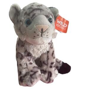 Wild Republic Snow Leopard Plush 12” Gray Black Spotted Big Cat Blue Eyes Kids